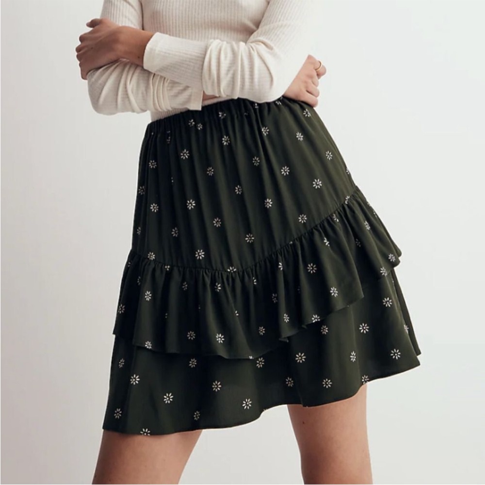 Madewell Pull-On Ruffle Tiered Mini Skirt in Dot Daisies, XS